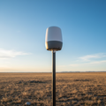 GNSS RTK rover receiver mounted atop a survey pole against an open sky